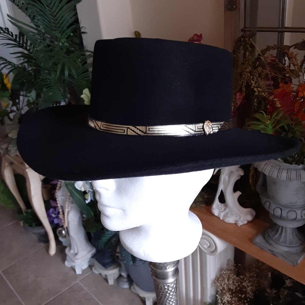 Blk Hvy Felt, Western Hat, by Alamo Hats (Iron Weave), Size 6 5/8